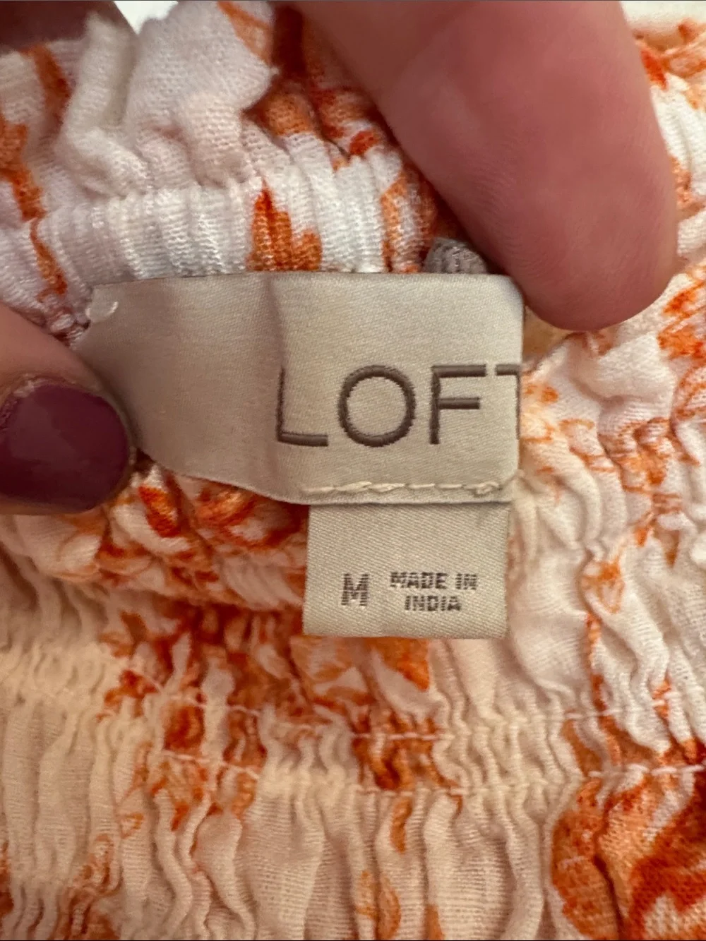 LOFT White Peasant Blouse with Rust Floral Print